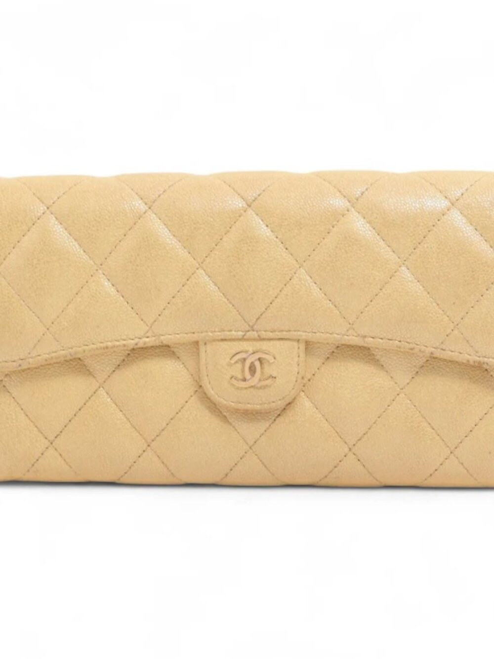 Chanel CC Logo Matelasse Caviar Skin Long Wallet Yellow